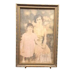 Vintage Sepia Toned Hand Colored Family Portrait in Ornate Gold Frame Antique